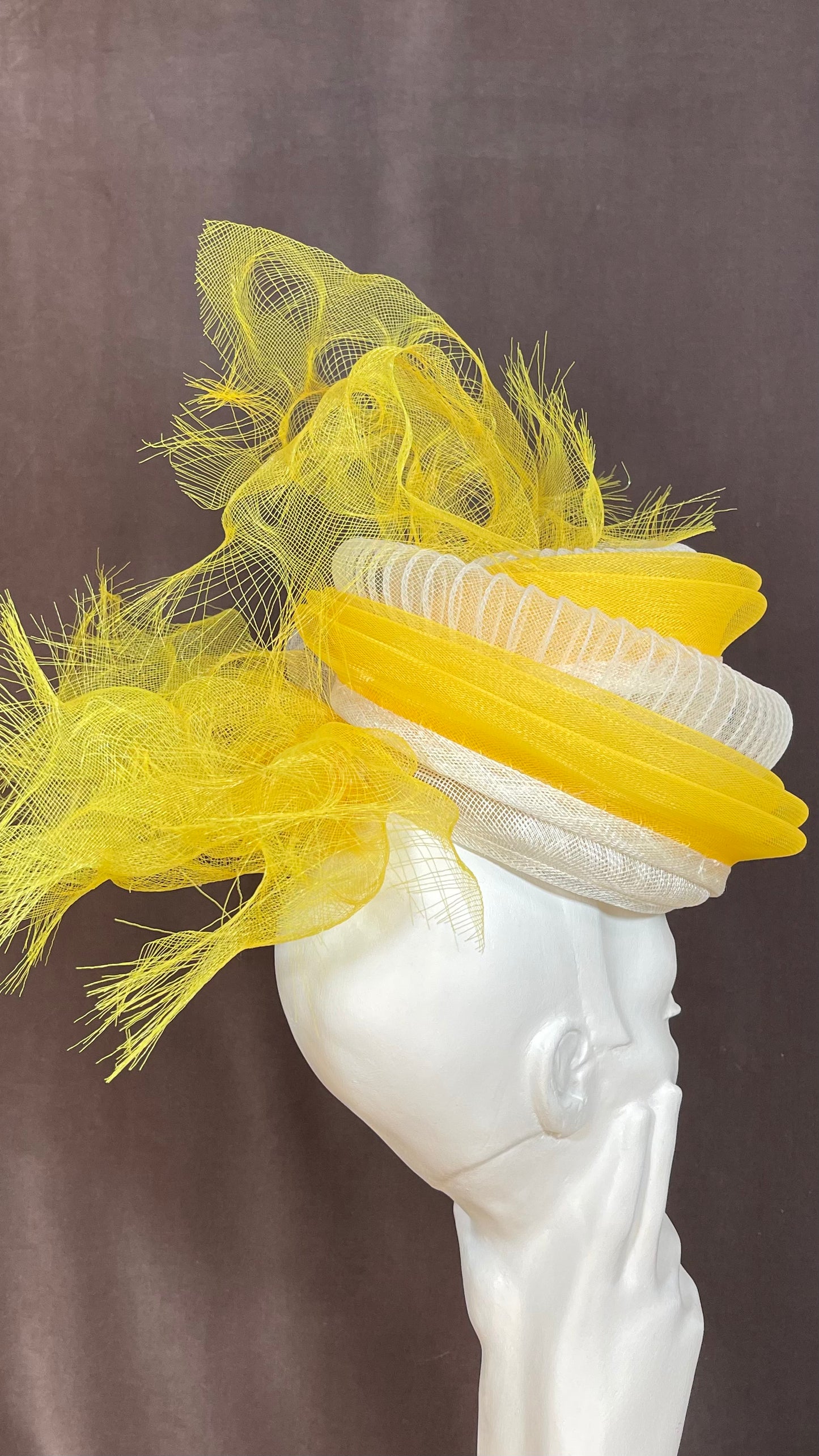 Yellow and White crinoline Fascinator