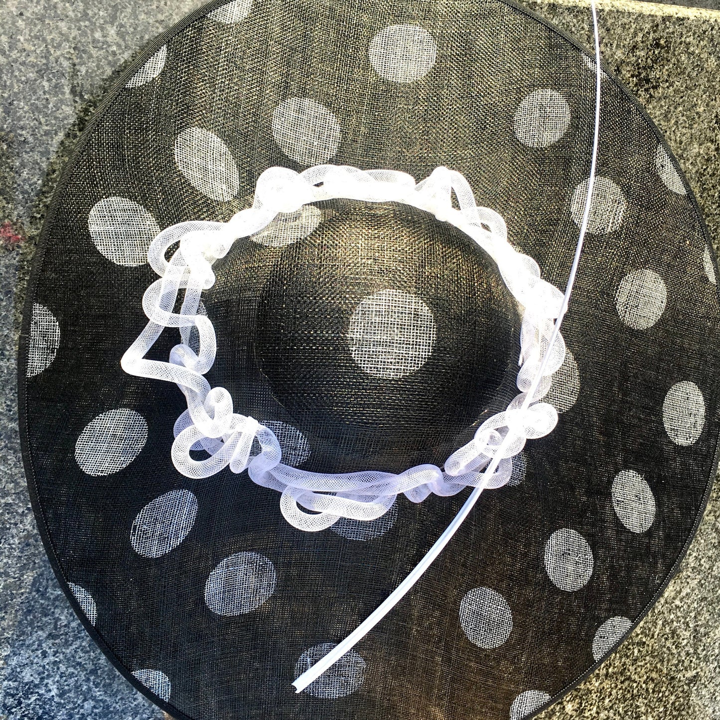 XL wide brim Hat. Black and White polka dot