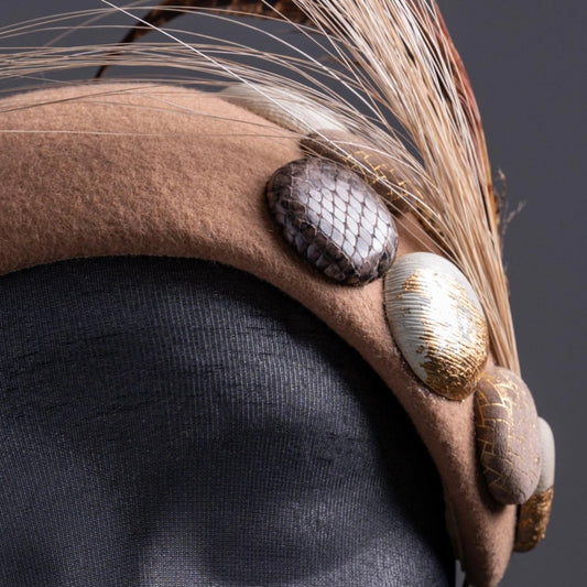 Toffee and Gold wide headband style Fascinator