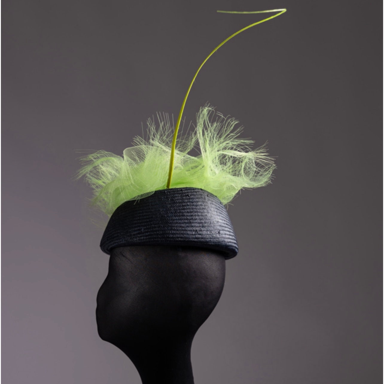 Lime and Navy Straw and Crinoline Fascinator