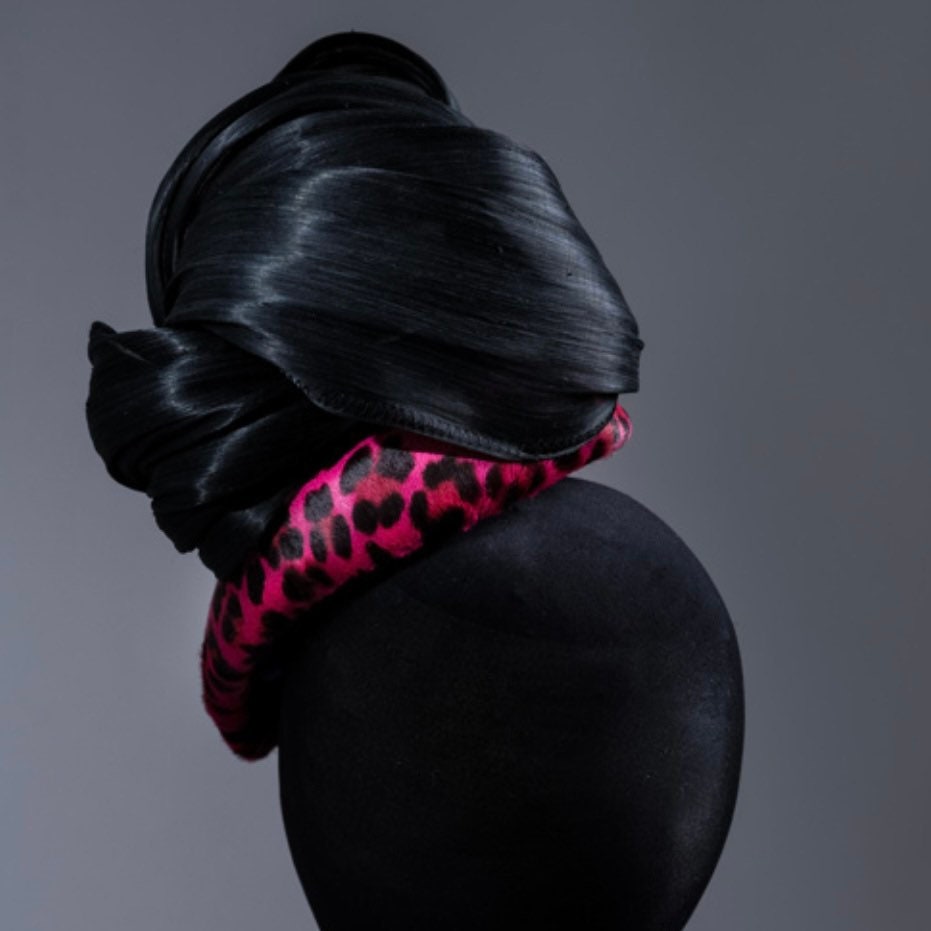 Pink Leopard hair-on hide Fascinator.