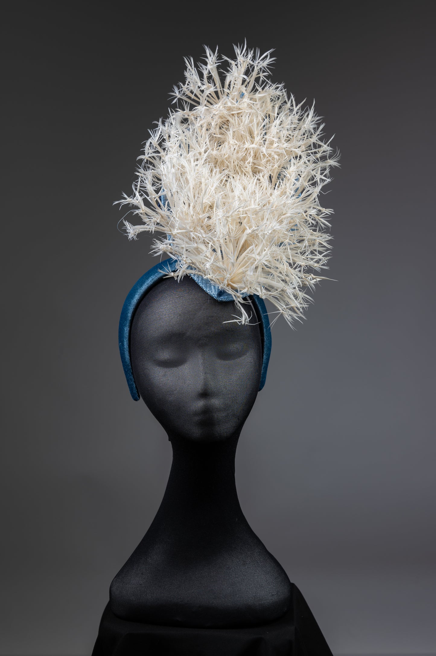 Blue and White feather conical Fascinator