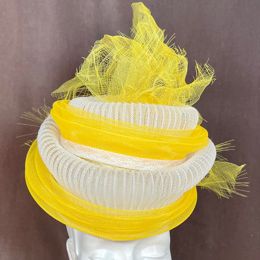 Yellow and White crinoline Fascinator