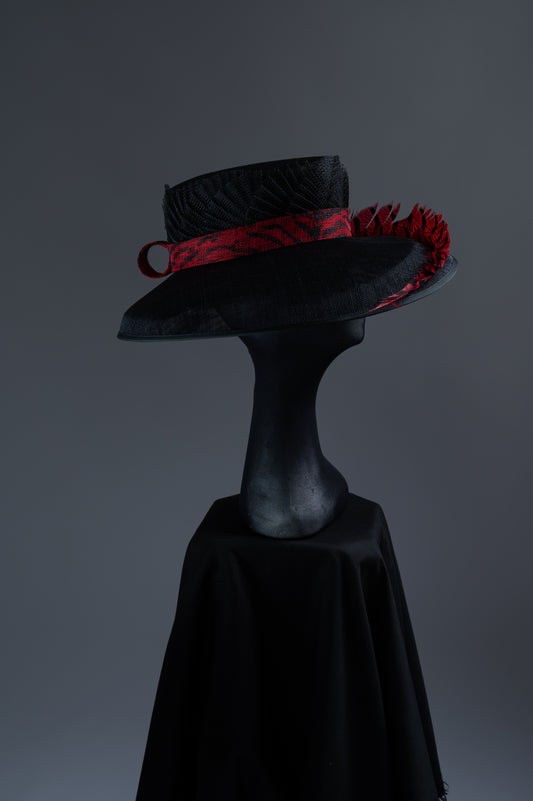 Black and red wide brimmed hat