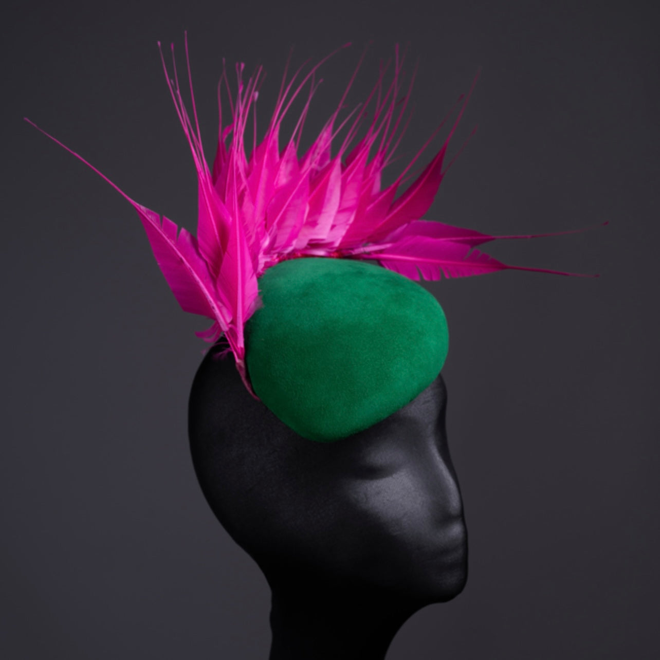 Pink Feather and Green Suede Fascinator