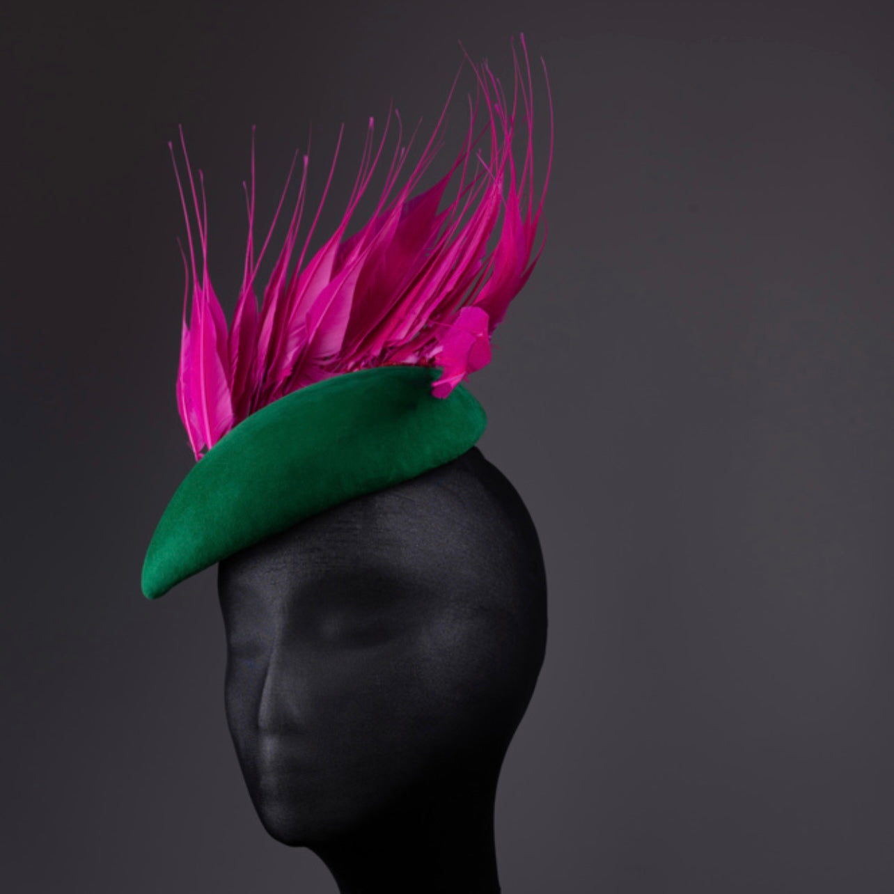 Pink Feather and Green Suede Fascinator
