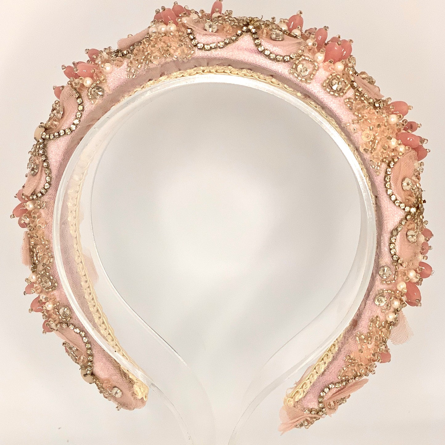 Pale Pink crystal and beaded hand made headband.