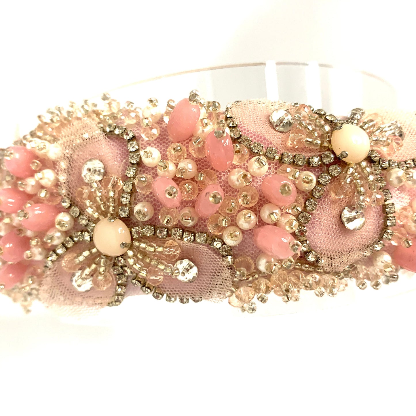 Pale Pink crystal and beaded hand made headband.