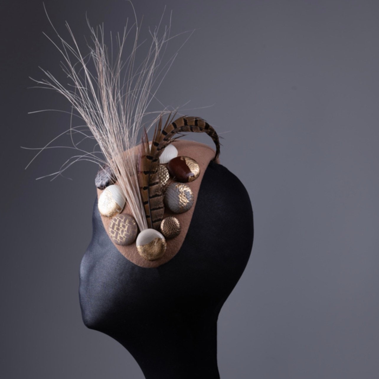 Toffee and Gold wide headband style Fascinator