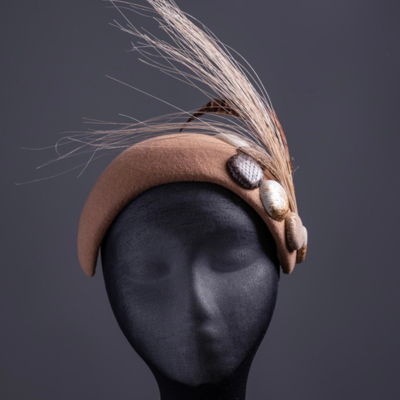 Toffee and Gold wide headband style Fascinator