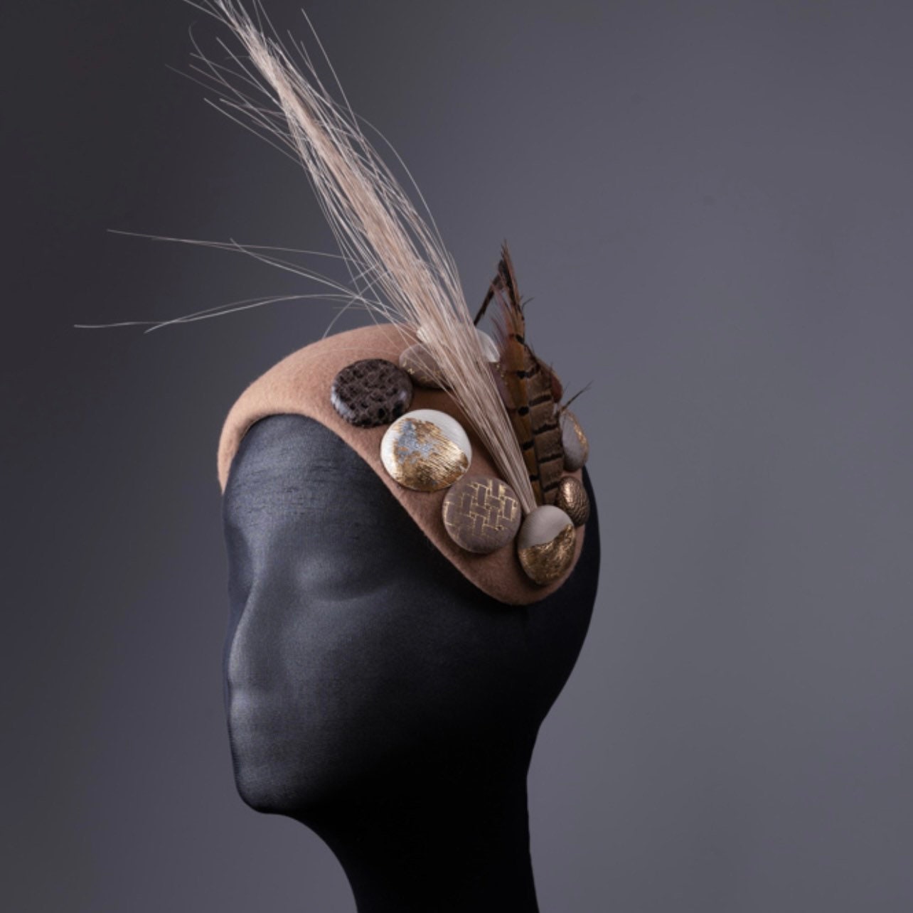 Toffee and Gold wide headband style Fascinator