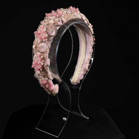 Pale Pink crystal and beaded hand made headband.