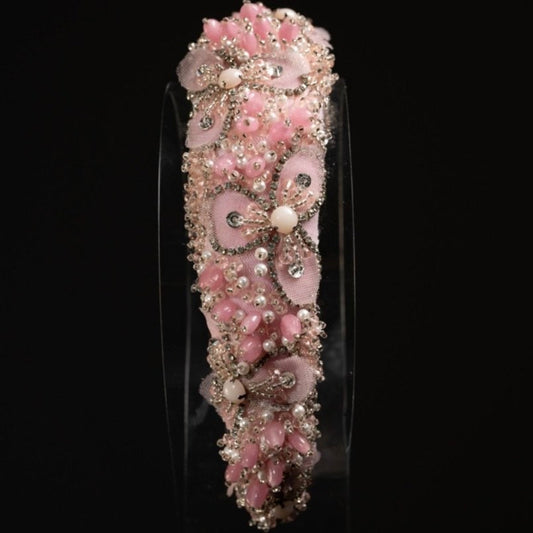 Pale Pink crystal and beaded hand made headband.