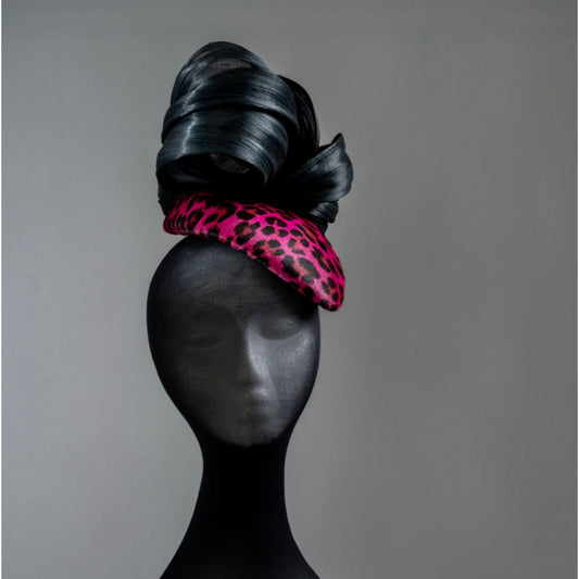 Pink Leopard hair-on hide Fascinator.