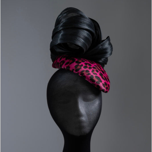 Pink Leopard hair-on hide Fascinator.