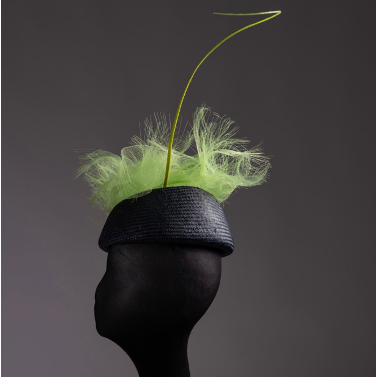 Lime and Navy Straw and Crinoline Fascinator
