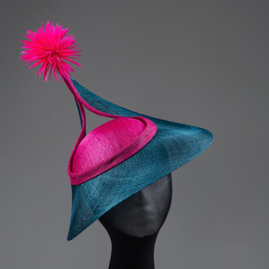 Teal and fuschia unusual Fascinator