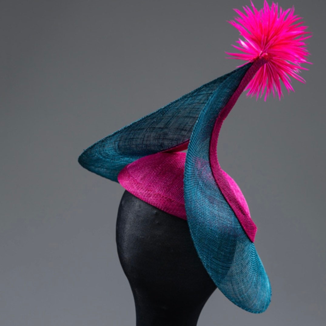 Teal and fuschia unusual Fascinator