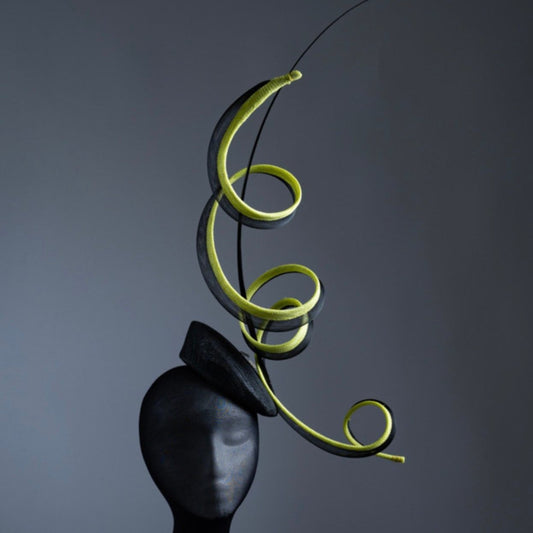 Black and acid yellow coiling Fascinator