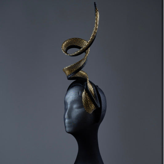 Black and Gold crinoline looping Fascinator