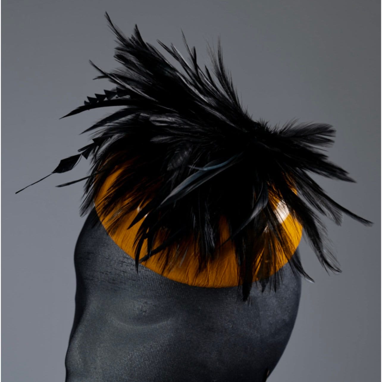 Mustard yellow patent leather pill box button Fascinator