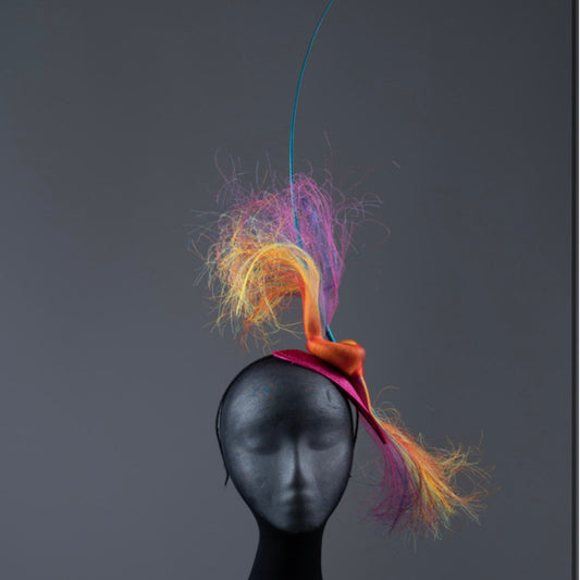 Rainbow colour ‘fluffy’ crinoline Fascinator.
